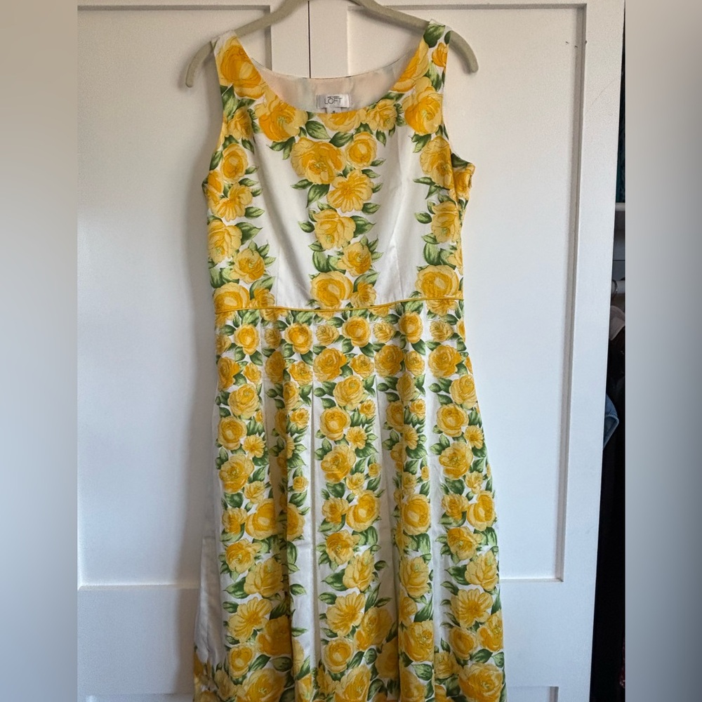 LOFT Sunflower Print Midi Dress